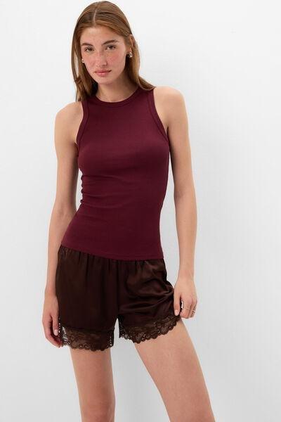 RED Ribbed Superior Cotton Vest Top, 5601_181K, large image number 1