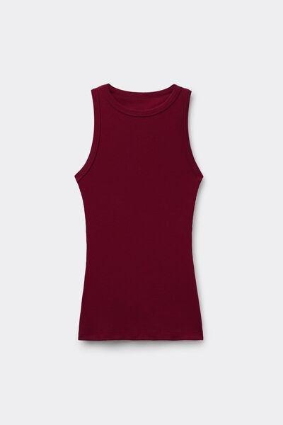 RED Ribbed Superior Cotton Vest Top, 5601_181K, large image number 3