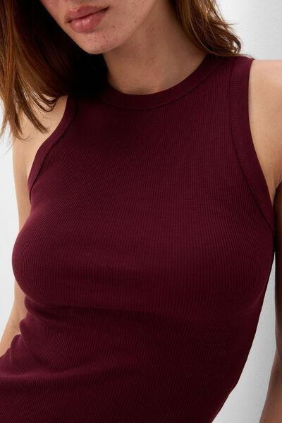 RED Ribbed Superior Cotton Vest Top, 5601_181K, large image number 4