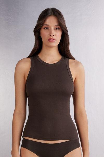 Brown Ribbed Supima Cotton Tank Top, 5601_705J, medium