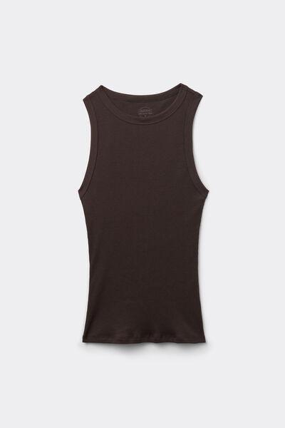 Brown Ribbed Supima Cotton Tank Top, 5601_705J, medium