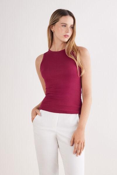 Red Ribbed Vest Top, , large image number 2