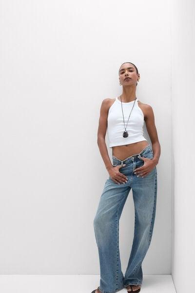 White Ribbed Superior Cotton Crop Top, White, large image number 0