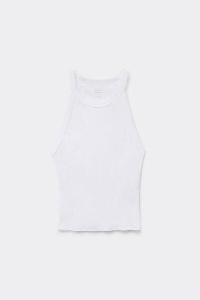 White Ribbed Superior Cotton Crop Top, White, large image number 3