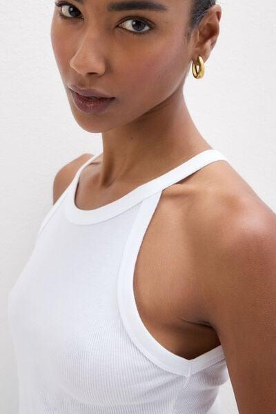 White Ribbed Superior Cotton Crop Top, White, large image number 5