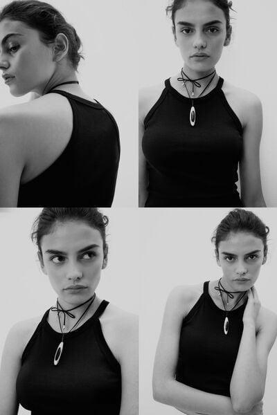 Black Ribbed Superior Cotton Crop Top, Black, large image number 0