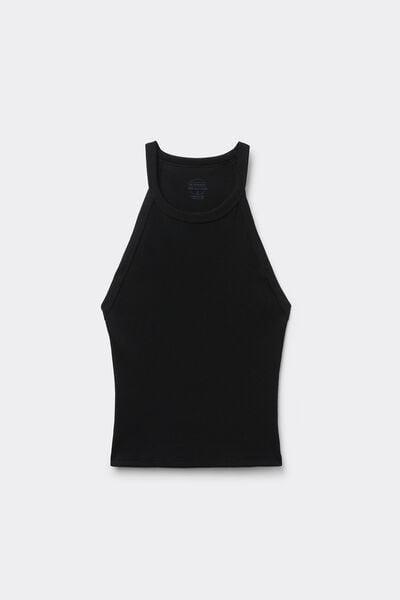 Black Ribbed Superior Cotton Crop Top, Black, large image number 3