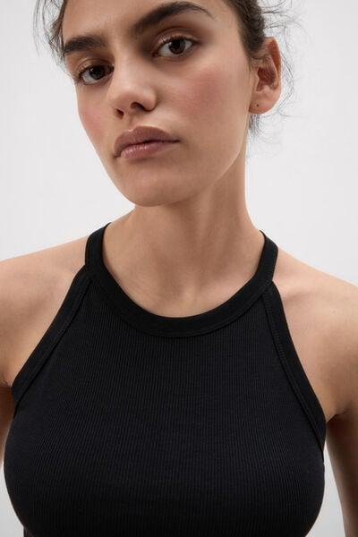 Black Ribbed Superior Cotton Crop Top, Black, large image number 5