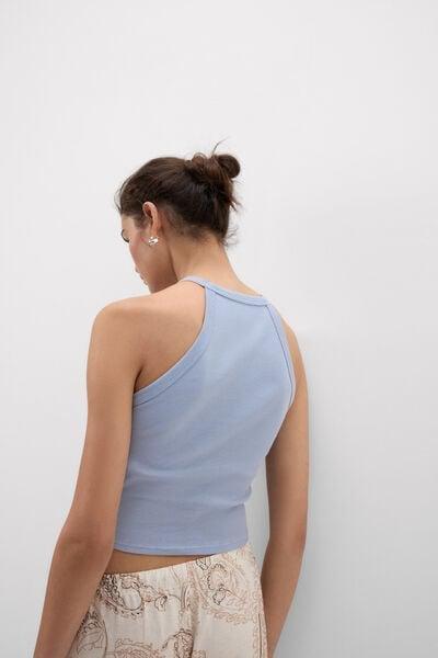 Blue Ribbed Superior Cotton Crop Top, 5601_064K, large image number 2