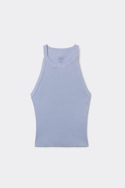 Blue Ribbed Superior Cotton Crop Top, 5601_064K, large image number 3