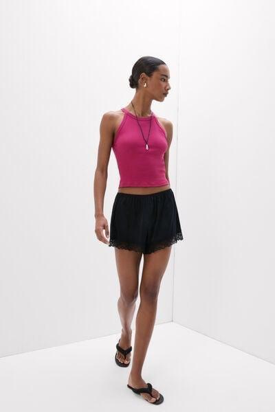 Pink Ribbed Superior Cotton Crop Top, 5601_110K, large image number 0