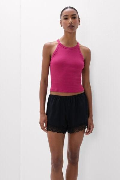 Pink Ribbed Superior Cotton Crop Top, 5601_110K, large image number 1