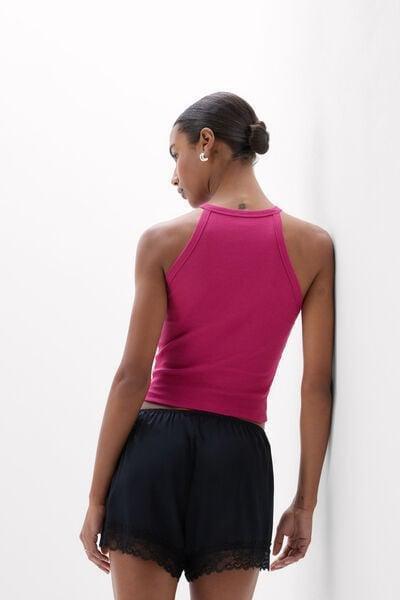 Pink Ribbed Superior Cotton Crop Top, 5601_110K, large image number 2