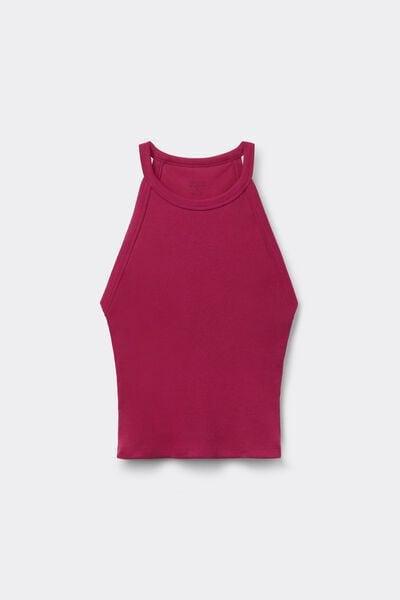 Pink Ribbed Superior Cotton Crop Top, 5601_110K, large image number 3