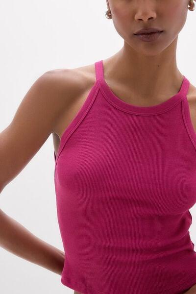 Pink Ribbed Superior Cotton Crop Top, 5601_110K, large image number 5