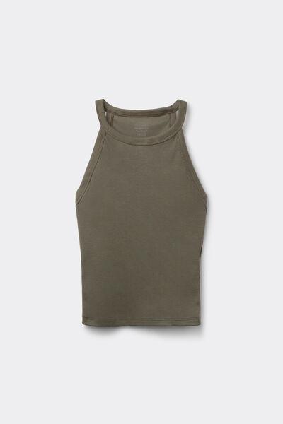 Green Ribbed Superior Cotton Crop Top, 5601_660J, large image number 0