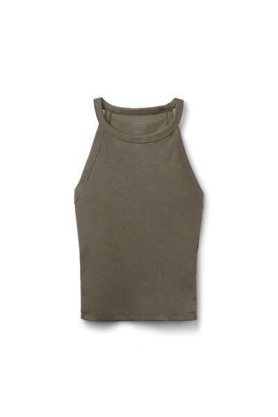 Green Ribbed Superior Cotton Crop Top, 5601_660J, large image number 1