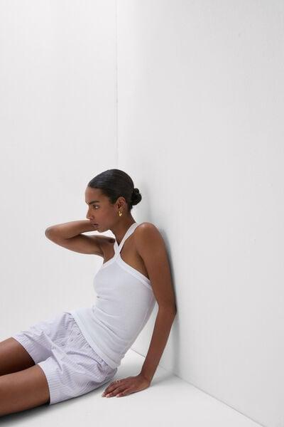 White Ribbed Superior Cotton Crossover Cami, White, large image number 0
