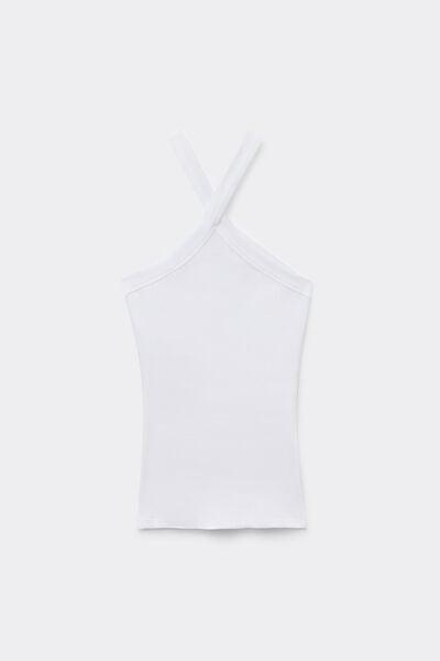White Ribbed Superior Cotton Crossover Cami, White, large image number 3