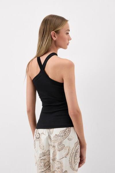 Black Ribbed Superior Cotton Crossover Cami, Black, large image number 2