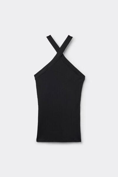 Black Ribbed Superior Cotton Crossover Cami, Black, large image number 3