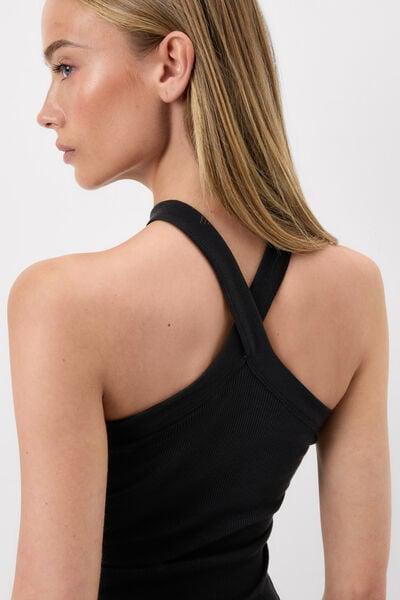 Black Ribbed Superior Cotton Crossover Cami, Black, large image number 5