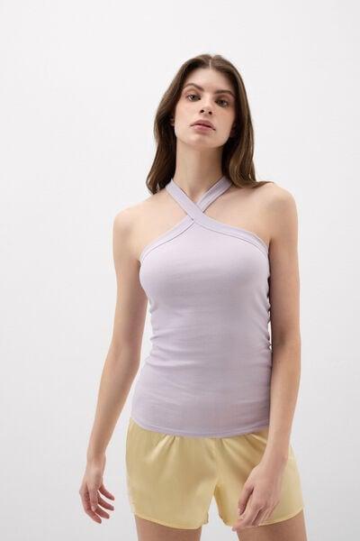 Lilac Ribbed Superior Cotton Crossover Cami, 5601_056K, large image number 1