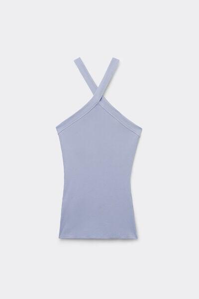 Blue Ribbed Superior Cotton Crossover Cami, 5601_064K, large image number 3