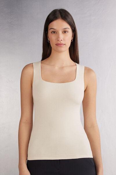 Cream Wide Straps Vest Top, Vanilla Ivory, large image number 0