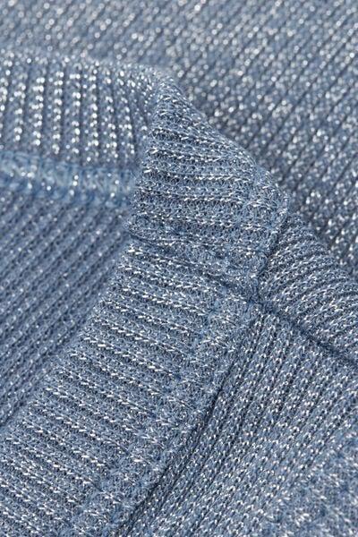 Blue Ribbed Lame V-Neck Cotton Vest Top, 5601_098K, large image number 4