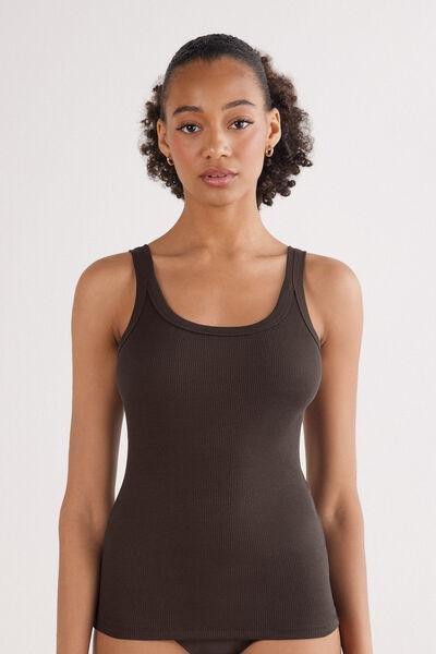 Brown Racer Back Vest Top, , large image number 0
