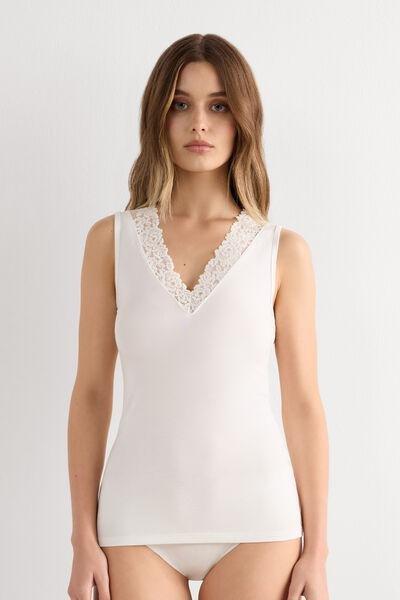 White Pretty Flower Tank Top, Powder White, medium