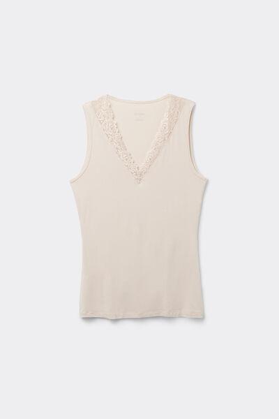 Cream Pretty Flower Modal And Lace Tank Top, , large image number 2