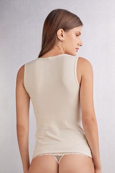 Cream Pretty Flower Modal And Lace Tank Top, , large image number 3