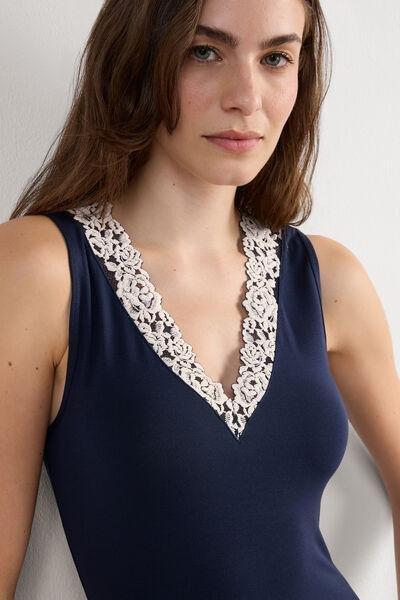 Navy Pretty Flower Tank Top, Intense Blue/vanilla, large image number 5