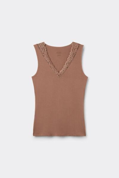 Beige Pretty Flower Modal And Lace Vest Top, , large image number 2