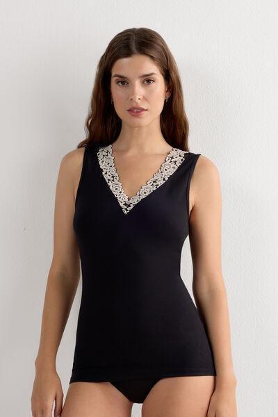 Black Pretty Flower Tank Top, Black/ivory, large image number 0