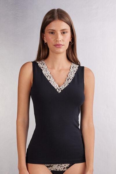 Black Pretty Flower Tank Top, , large image number 0