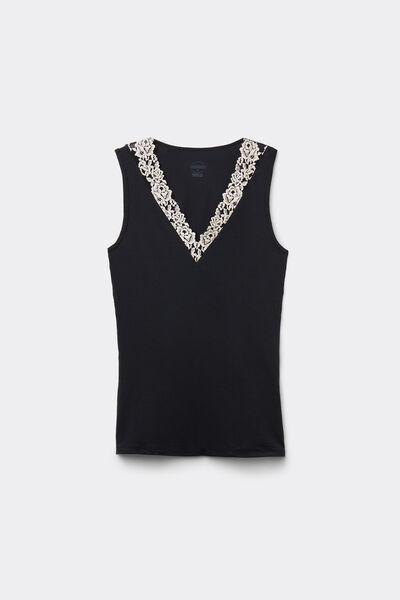 Black Pretty Flower Tank Top, , large image number 2