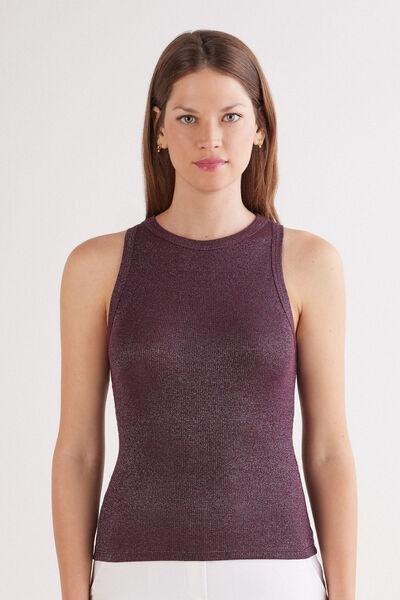 Burgundy Ribbed Lame Cotton Vest Top, , large image number 0