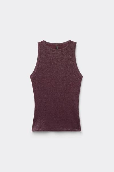 Burgundy Ribbed Lame Cotton Vest Top, , large image number 2