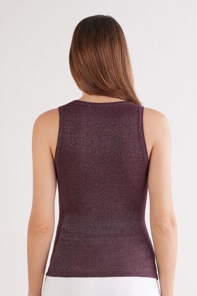 Burgundy Ribbed Lame Cotton Vest Top, , large image number 3