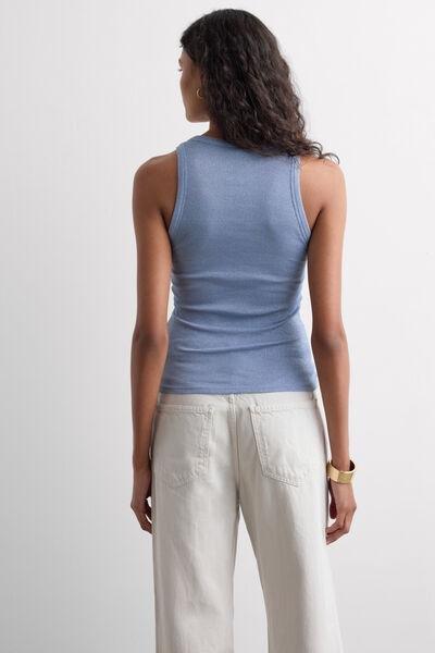 Blue Ribbed Lame Cotton Vest Top, 5601_098K, large image number 2
