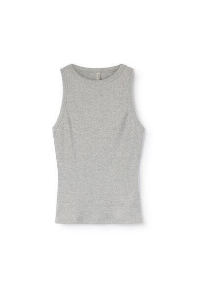 GREY Ribbed Lamأ&copy; Cotton Vest Top, 5601_260K, large image number 1