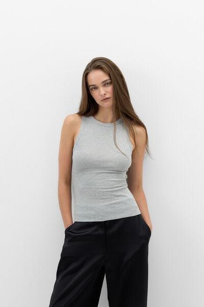 GREY Ribbed Lamأ&copy; Cotton Vest Top, 5601_260K, large image number 3