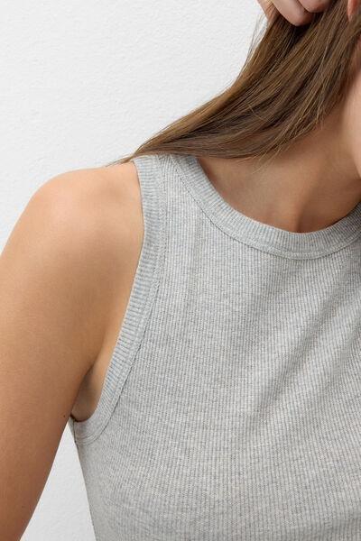 GREY Ribbed Lamأ&copy; Cotton Vest Top, 5601_260K, large image number 4