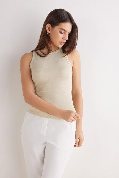 Cream Ribbed Vest Top, , large image number 1