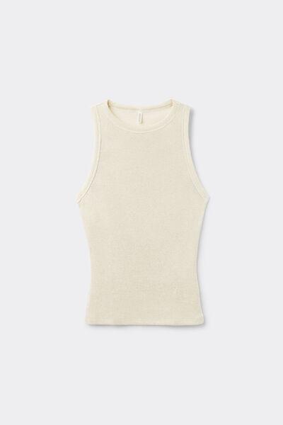 Cream Ribbed Vest Top, , large image number 2