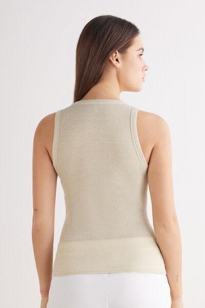 Cream Ribbed Vest Top, , large image number 3