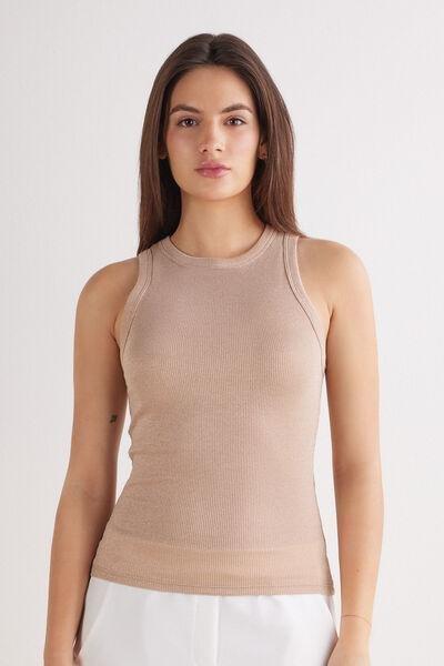 Beige Ribbed Vest Top, 5601_873J, large image number 0